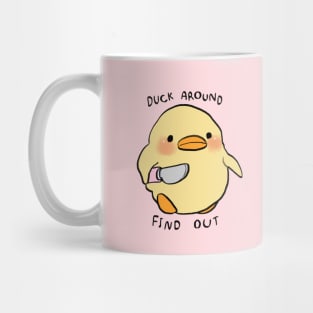 small chick with a knife meme / duck around find out Mug